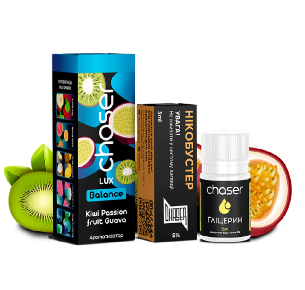 Набір Chaser Lux 30 мл 65 мг Kiwi Passion fruit Guava Набір Chaser Lux 30 мл 65 мг Kiwi Passion fruit Guava