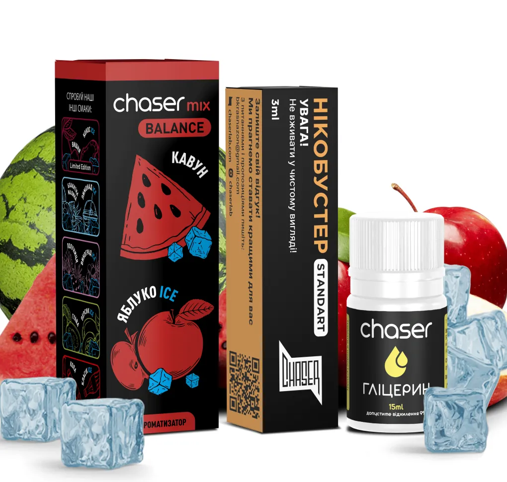 Набір Chaser Mix ICE 30 мл 65 мг КАВУН ЯБЛУКО Набір Chaser Mix ICE 30 мл 65 мг КАВУН ЯБЛУКО
