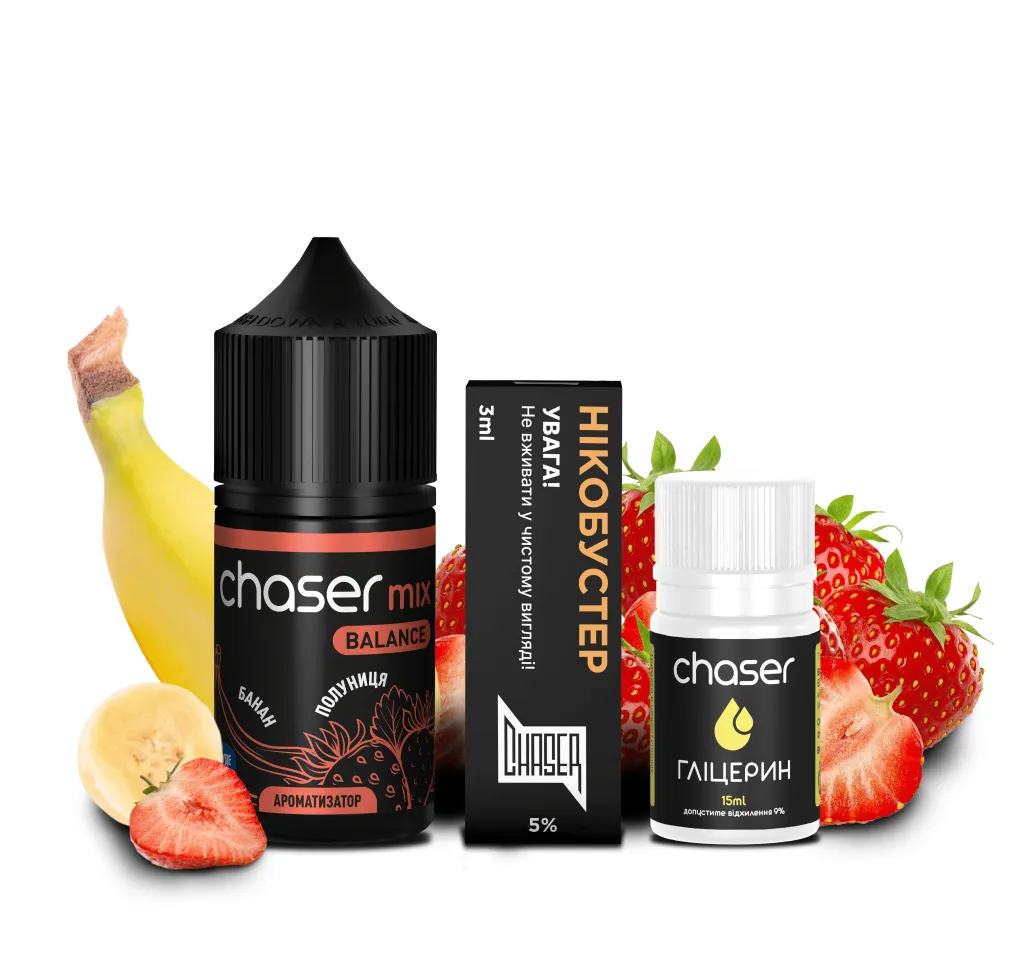 Набір Chaser Mix 30 мл 65 мг ПОЛУНИЦЯ БАНАН Набір Chaser Mix 30 мл 65 мг ПОЛУНИЦЯ БАНАН